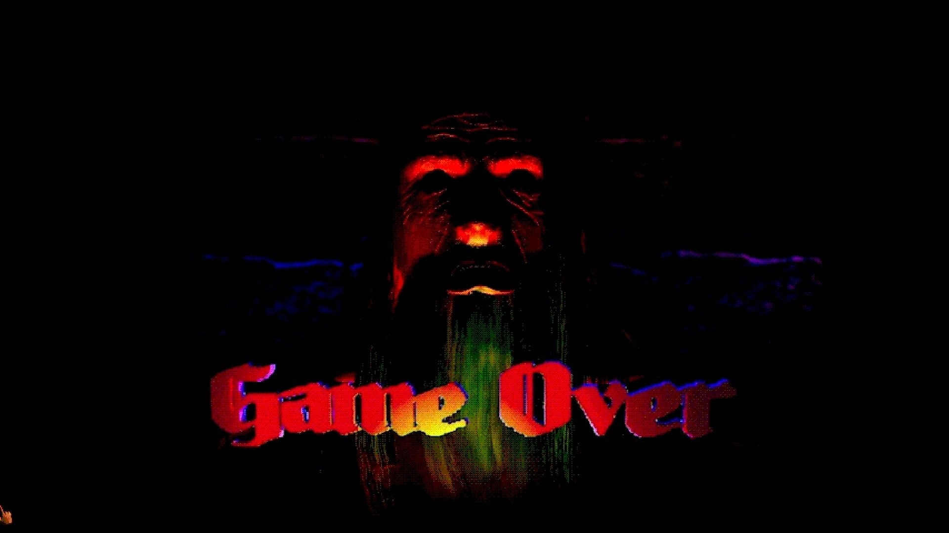 Forbidden Solitaire: Dark figure looms over eerie "Game Over" message in shadowy, horror-themed setting