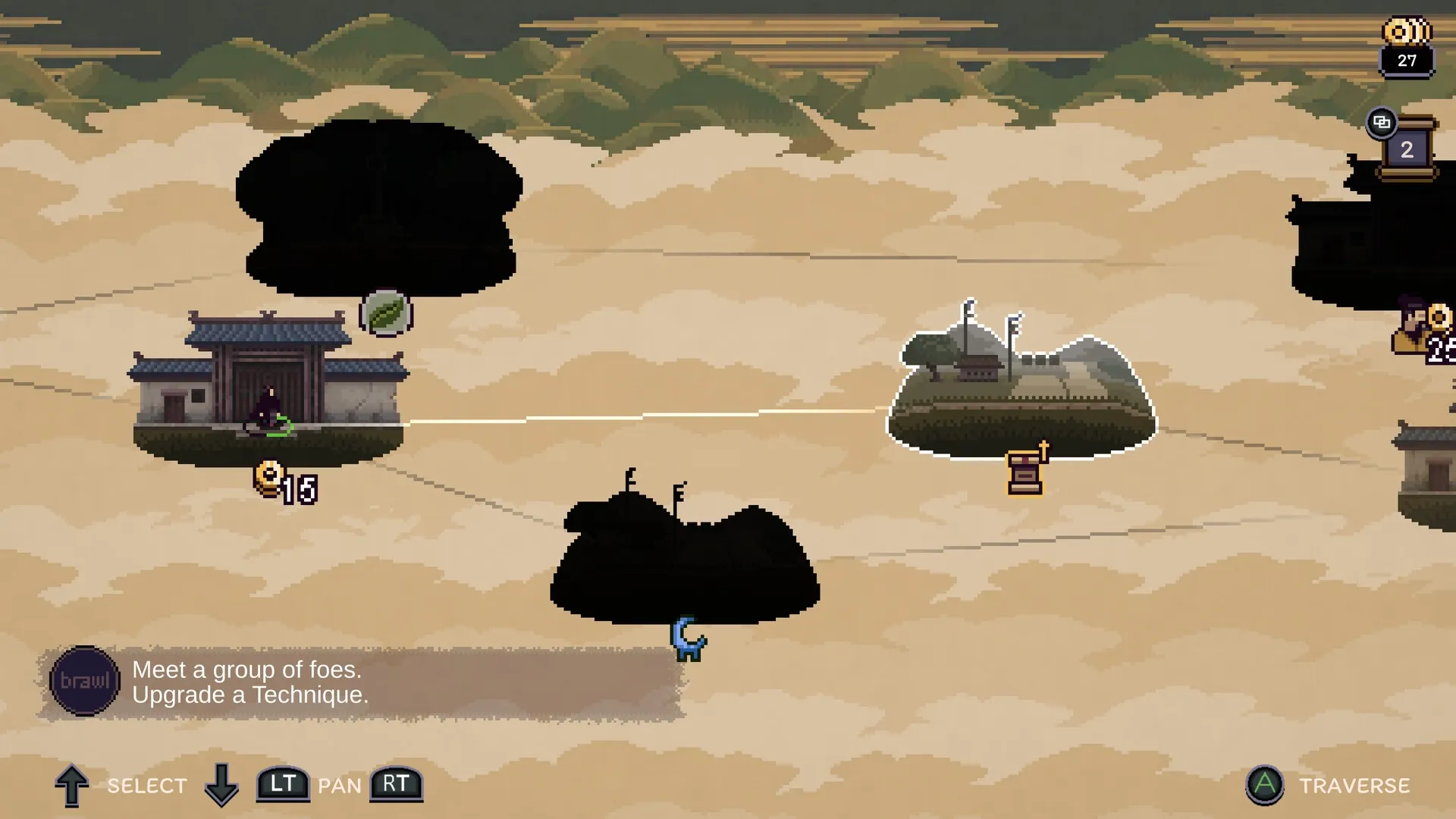 Forestrike: Overworld map with selectable locations, resources, and navigation controls visible
