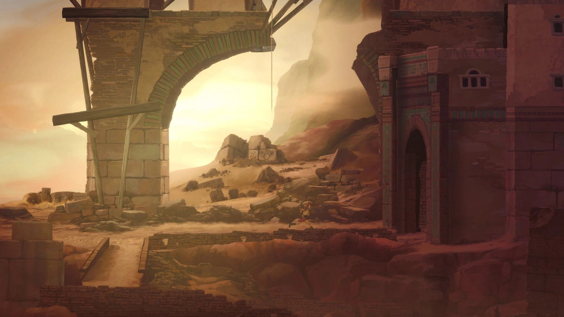 Forgotlings: Character navigating ruins in a sunlit desert environment with ancient stone structures