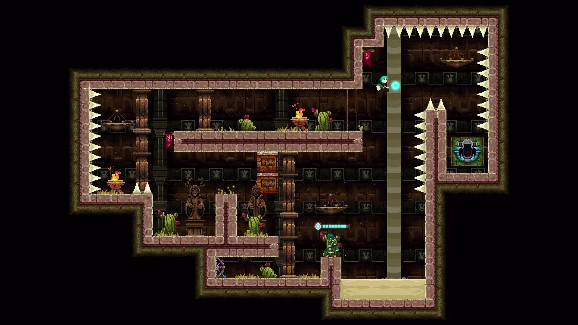 Forgotten Fragments: Enid navigates spiked corridors and platforms inside a mysterious ancient temple.