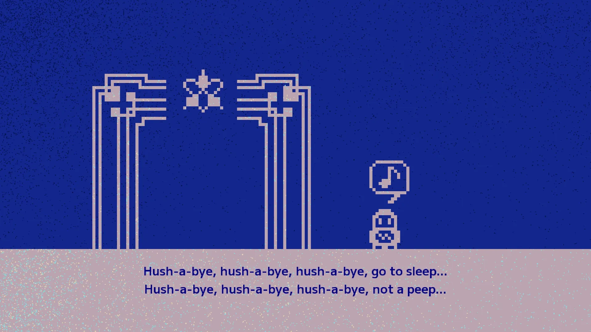 FREEZIA: Pixel art interface with robot icon and musical note in blue digital environment