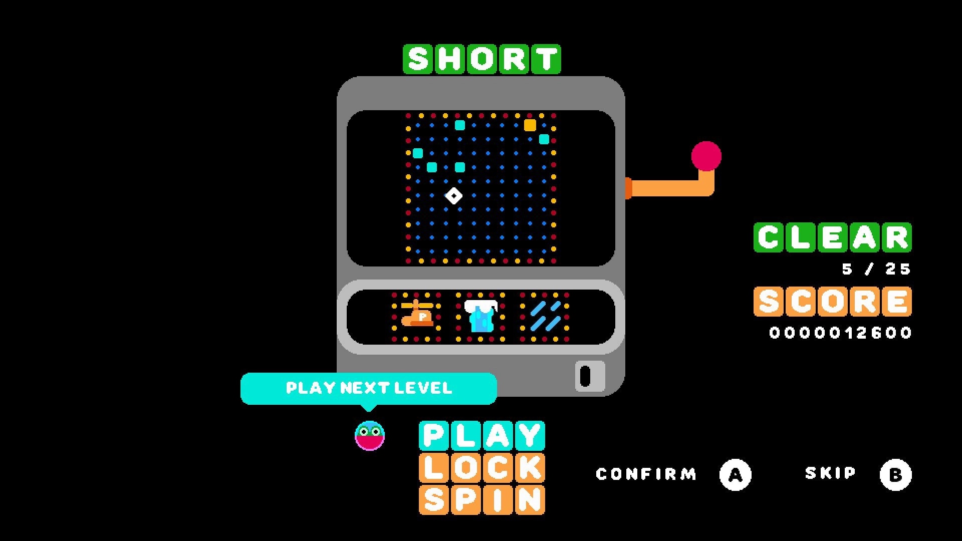 Frogspin: Slot machine interface with play, lock, and spin options in a dark arcade setting