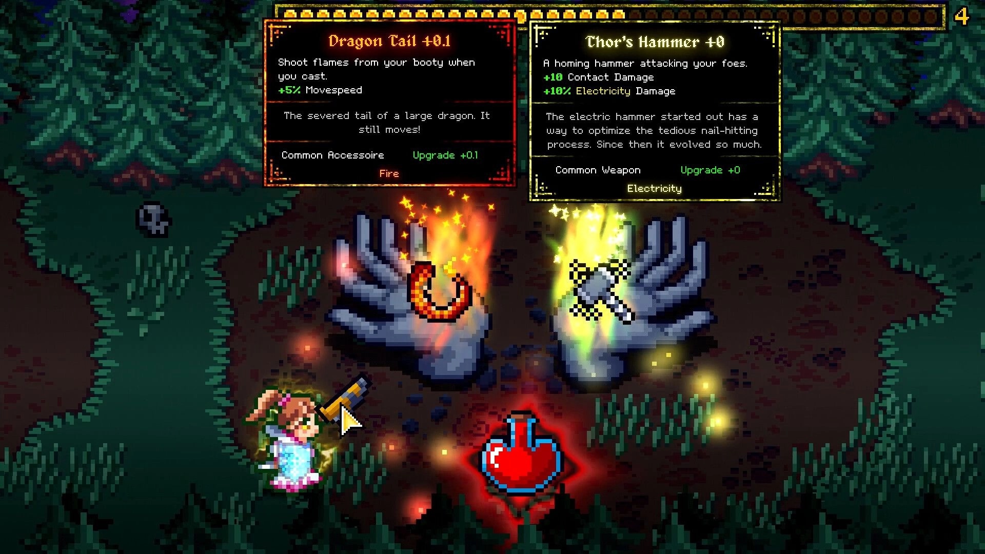 Furcifer's Fungeon: Player selects between Dragon Tail and Thor's Hammer in a forest clearing setting.
