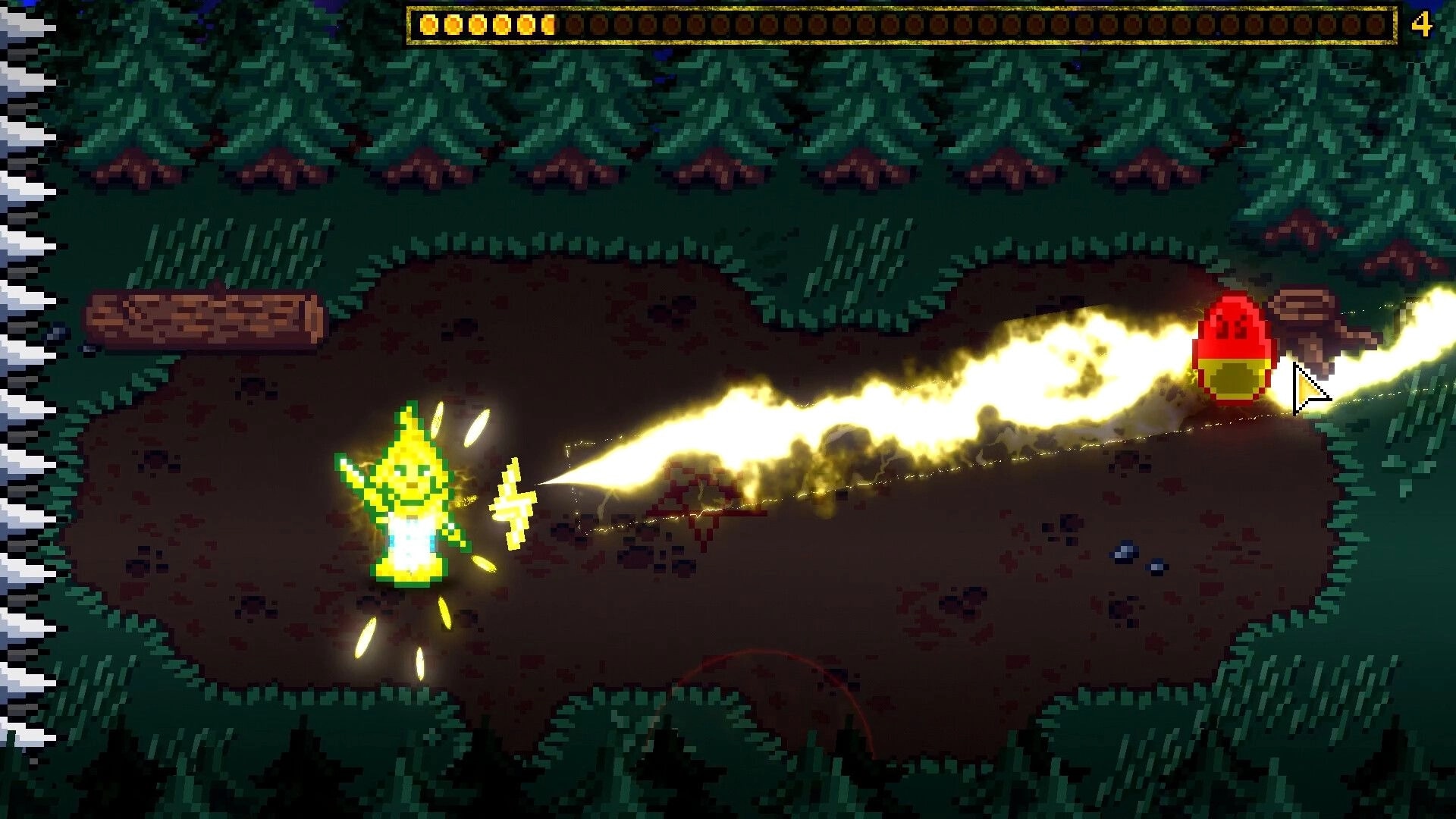 Furcifer's Fungeon: Necromancer goose casting lightning in a dark forest with health bar above