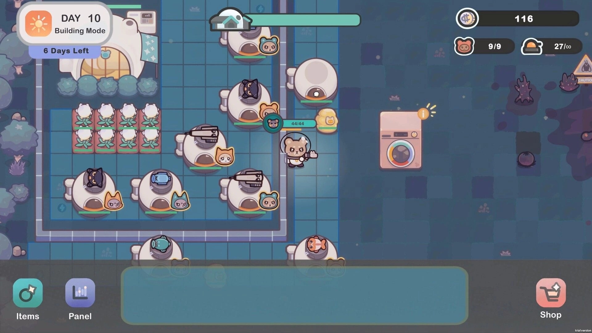 Galaxy Critter Co.: Cubby managing critters in building mode with resource indicators and UI elements visible.