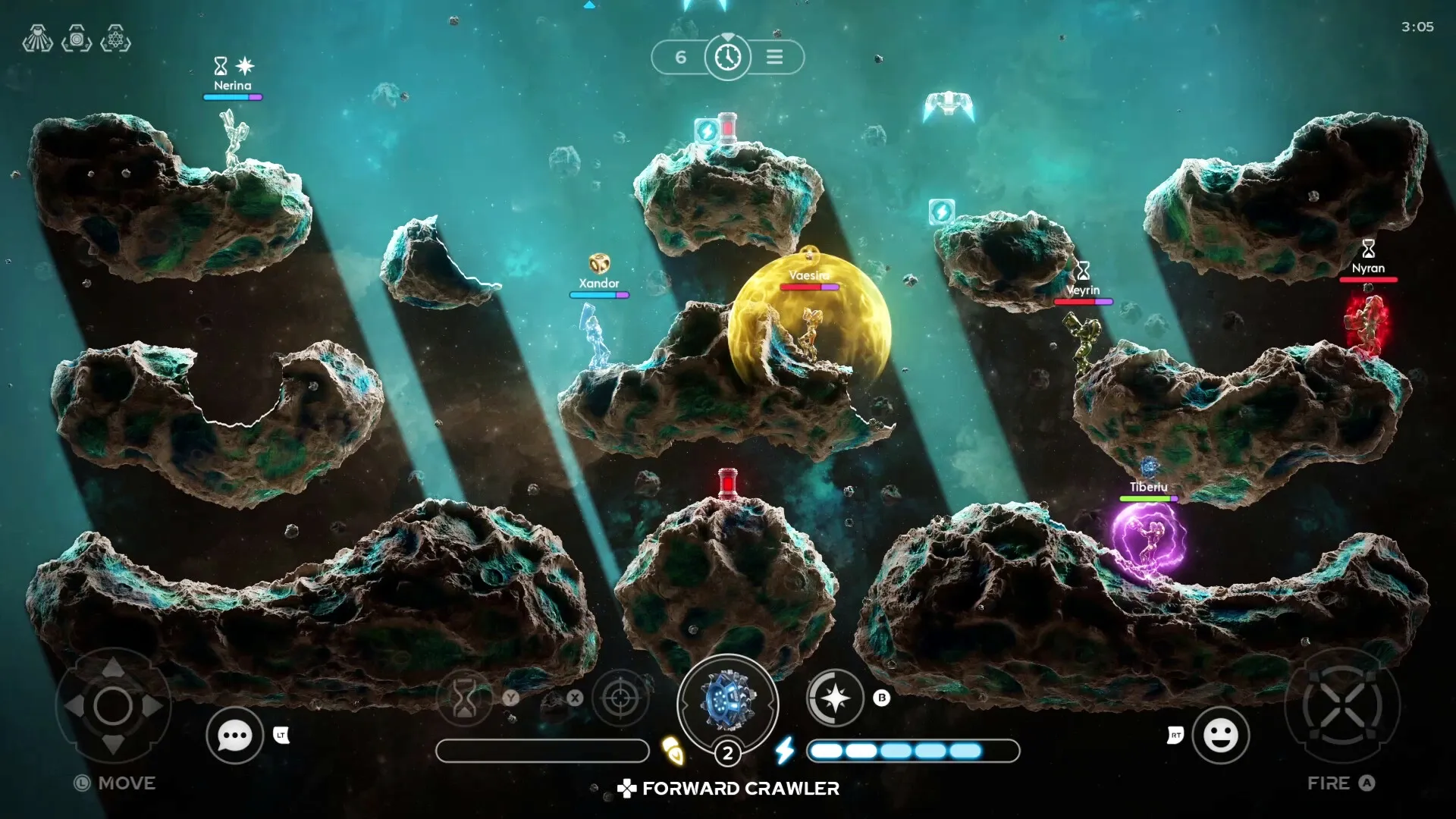 Galaxy Tactics: Characters Nerina, Xandor, Vaesire in combat on floating asteroids in space environment