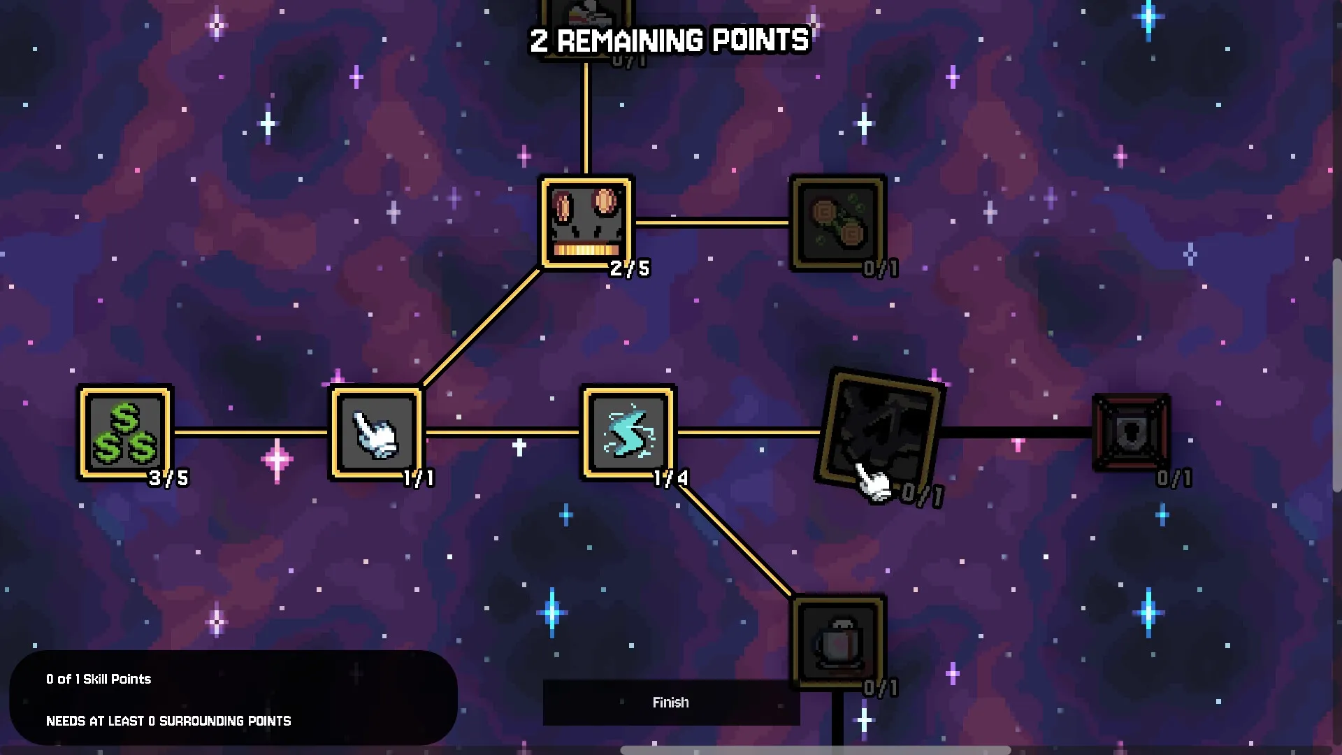 Gamblers Table: Skill tree interface with various icons and paths against a starry galaxy background