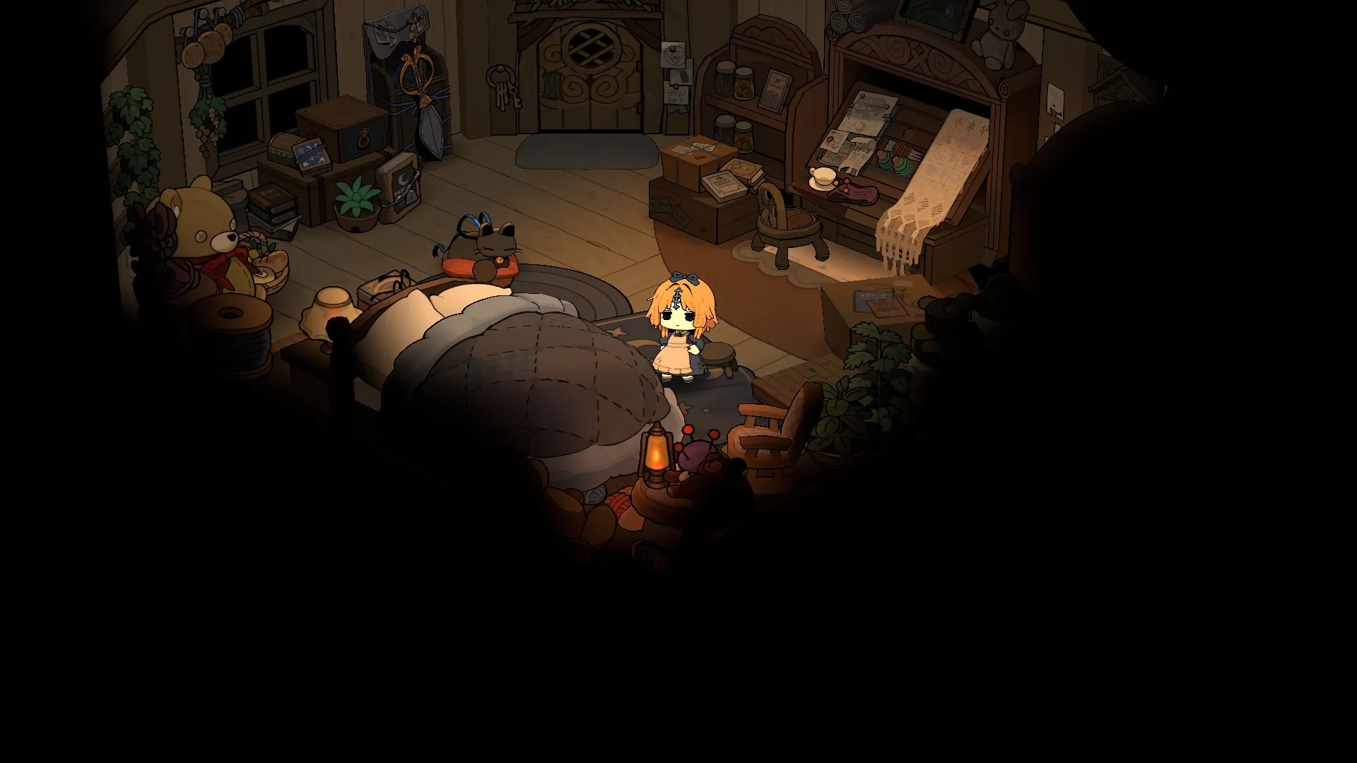 Garden of Witches: Sil stands in a cozy, cluttered room filled with plants and magical items.