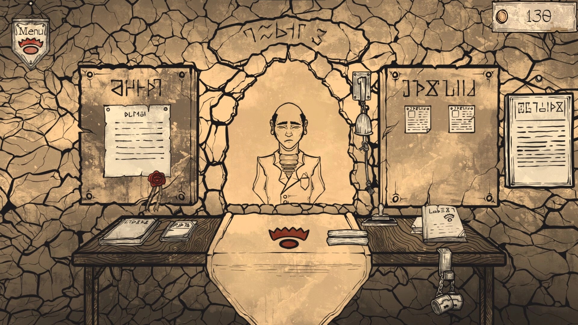 Gatekeeper's Week: Guard post with documents, coins counter, and a guard behind a stone desk