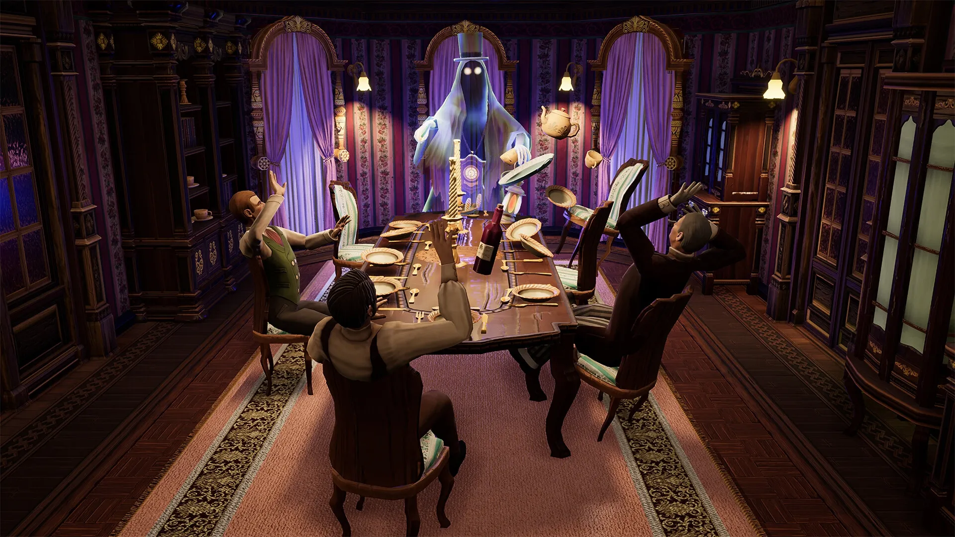 Ghost Keeper: Dining room chaos as floating ghost terrifies guests, sending dishes and chairs flying