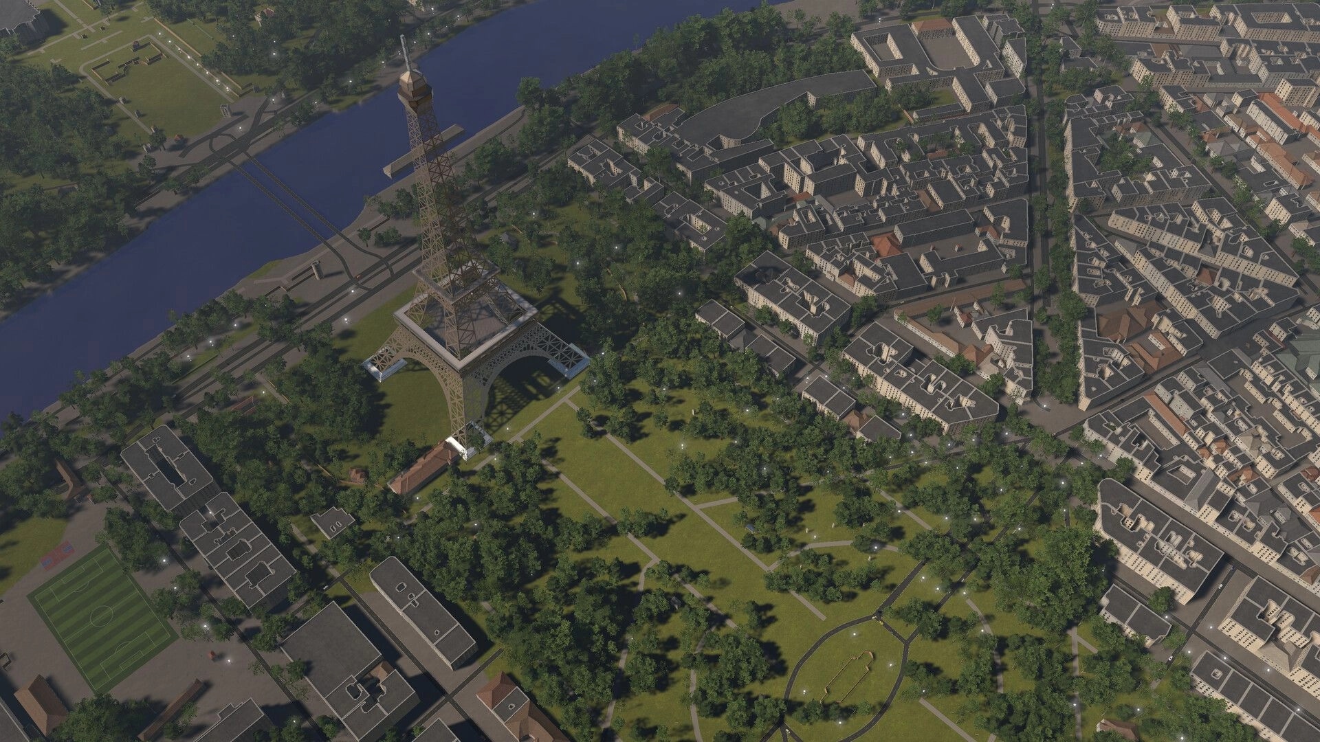 Global Rescue: Aerial view of city layout with iconic tower, river, and surrounding green parks