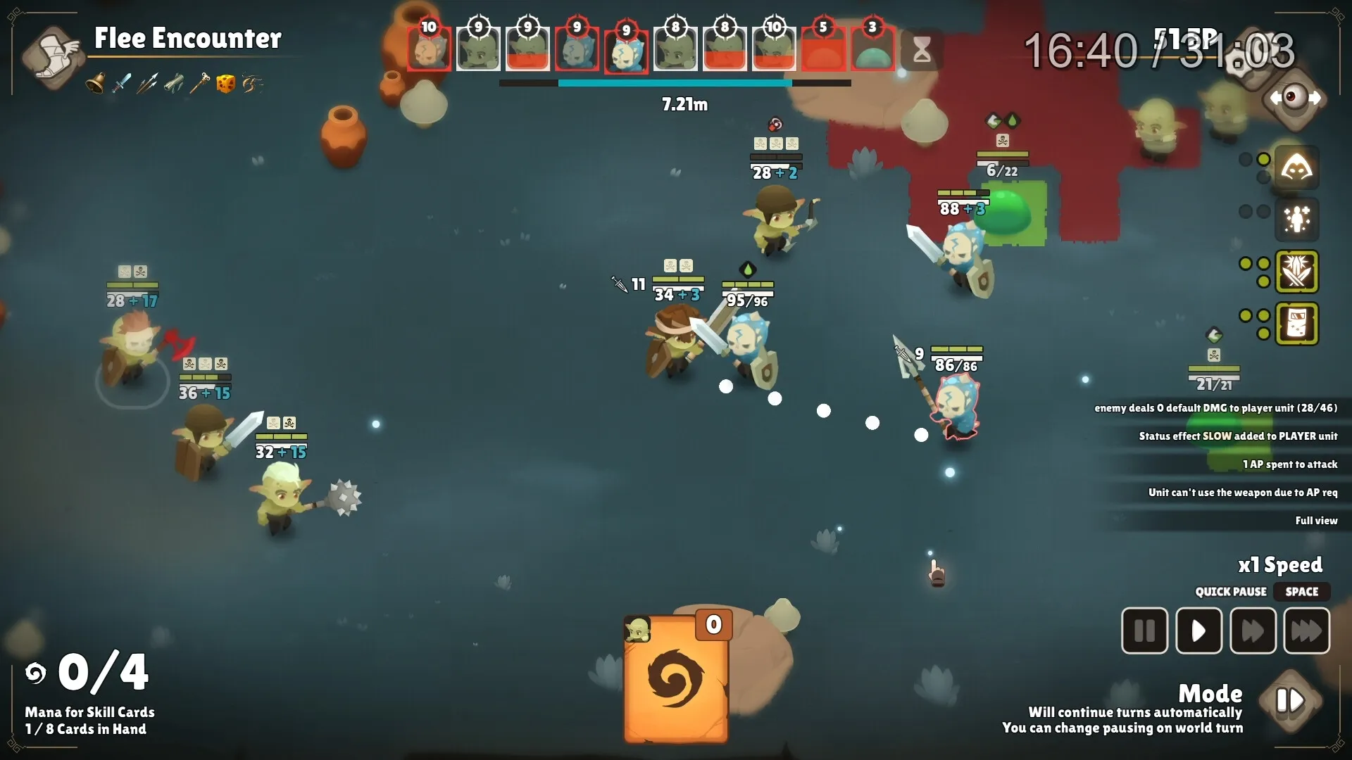 Gobocore: Goblins engage enemies in tactical battle with health stats and action menu on dark terrain
