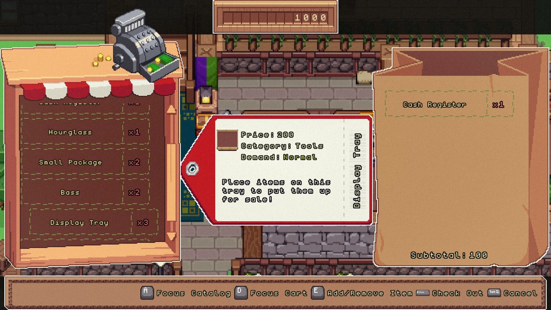 Gobutiko: Shop inventory screen with cash register, item list, price tag, and subtotal display