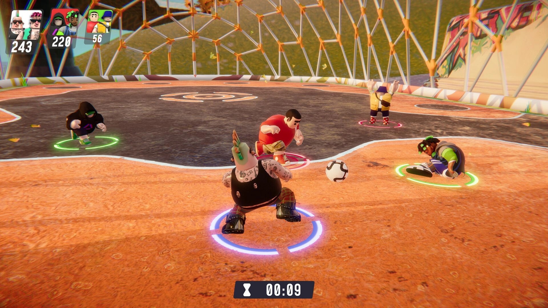 GOKA Street: Players compete in a vibrant street football match with score and timer visible