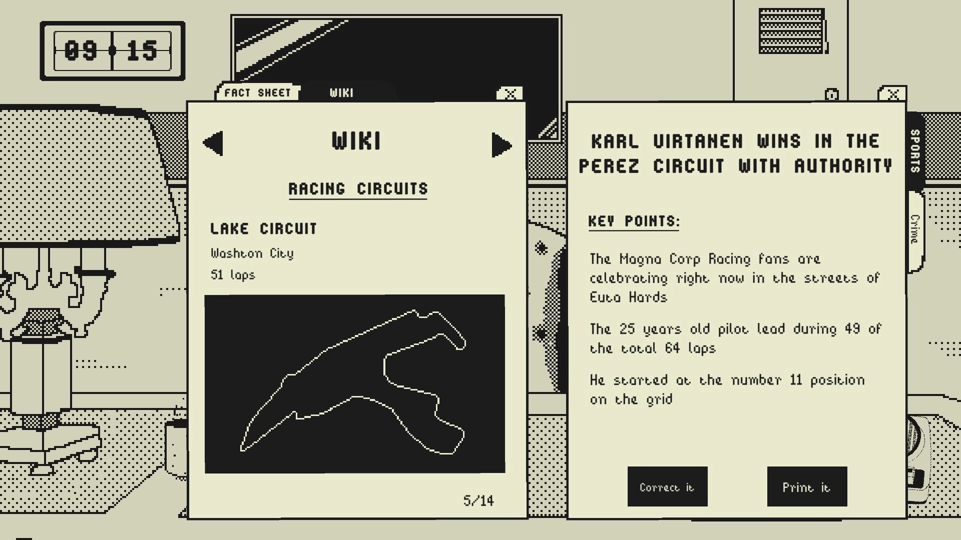 Good News: Editing racing news article with circuit map in office setting