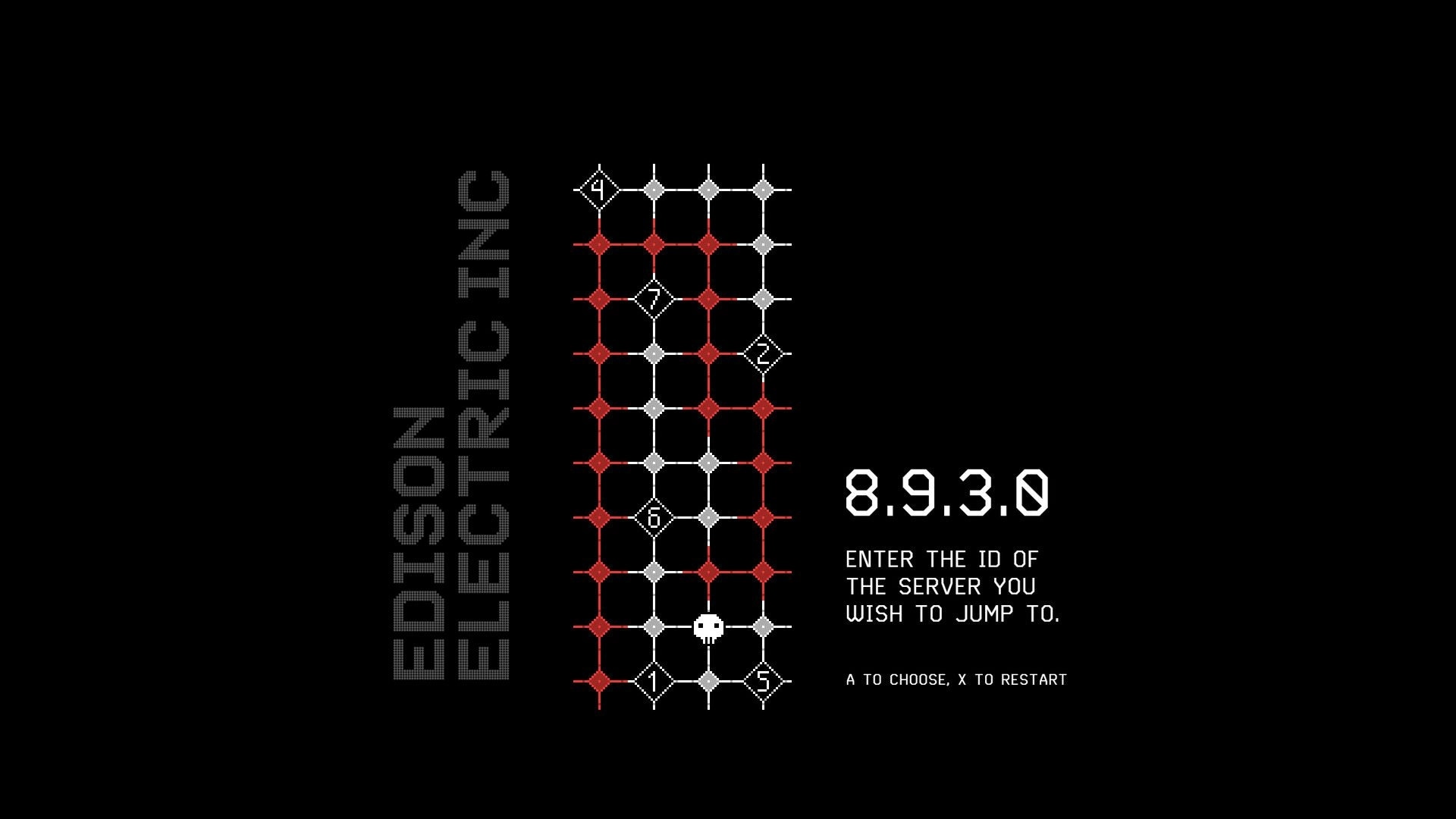 Greed Grid: Server selection screen with a grid of nodes labeled by numbers at Edison Electric Inc.