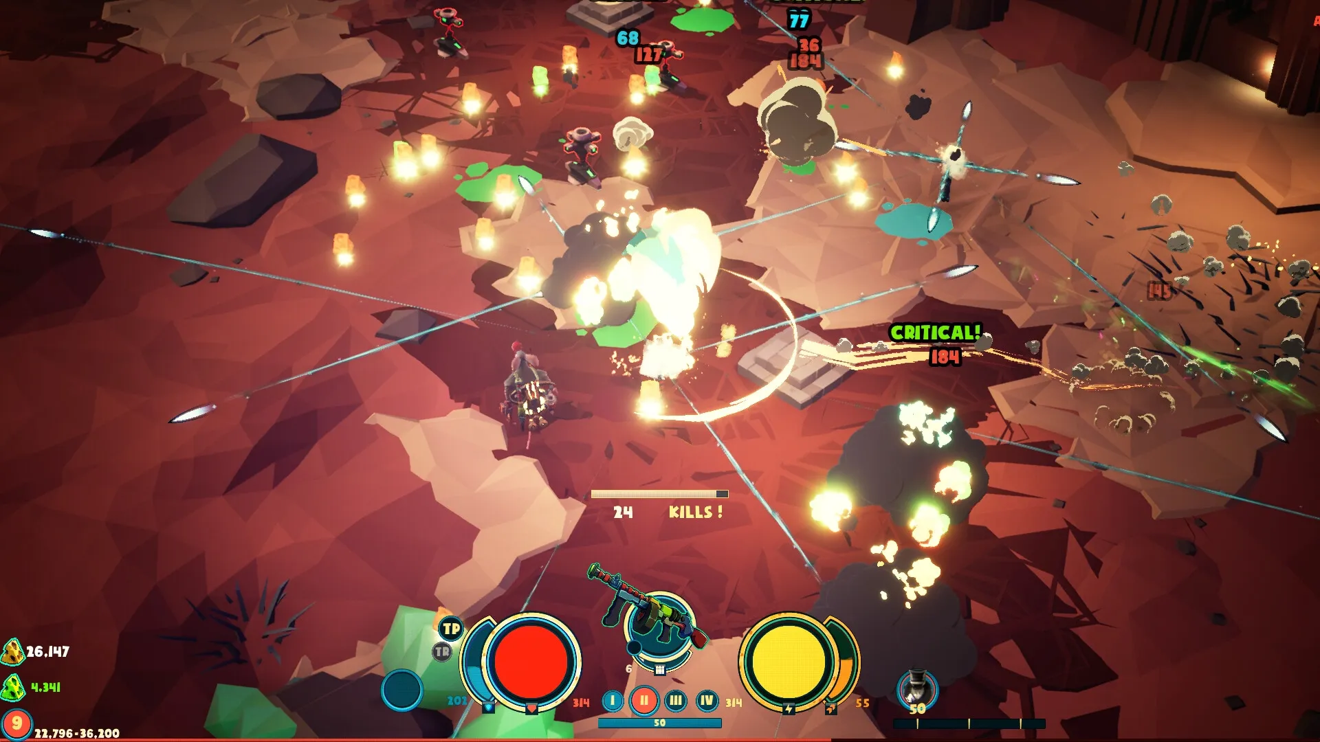 Greyskin: Intense combat scene with explosions and projectiles in a rocky dungeon environment.