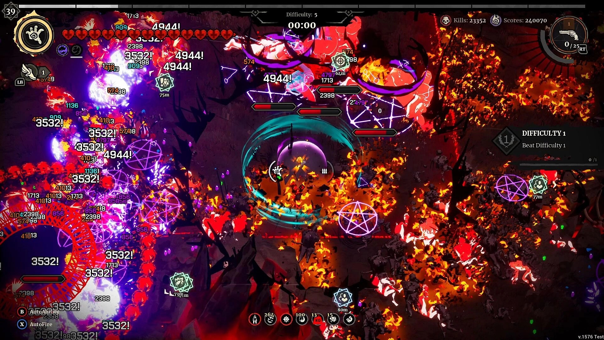 Grind Survivors: Intense combat with demon hunters battling hellspawn amidst fiery chaos and explosions.