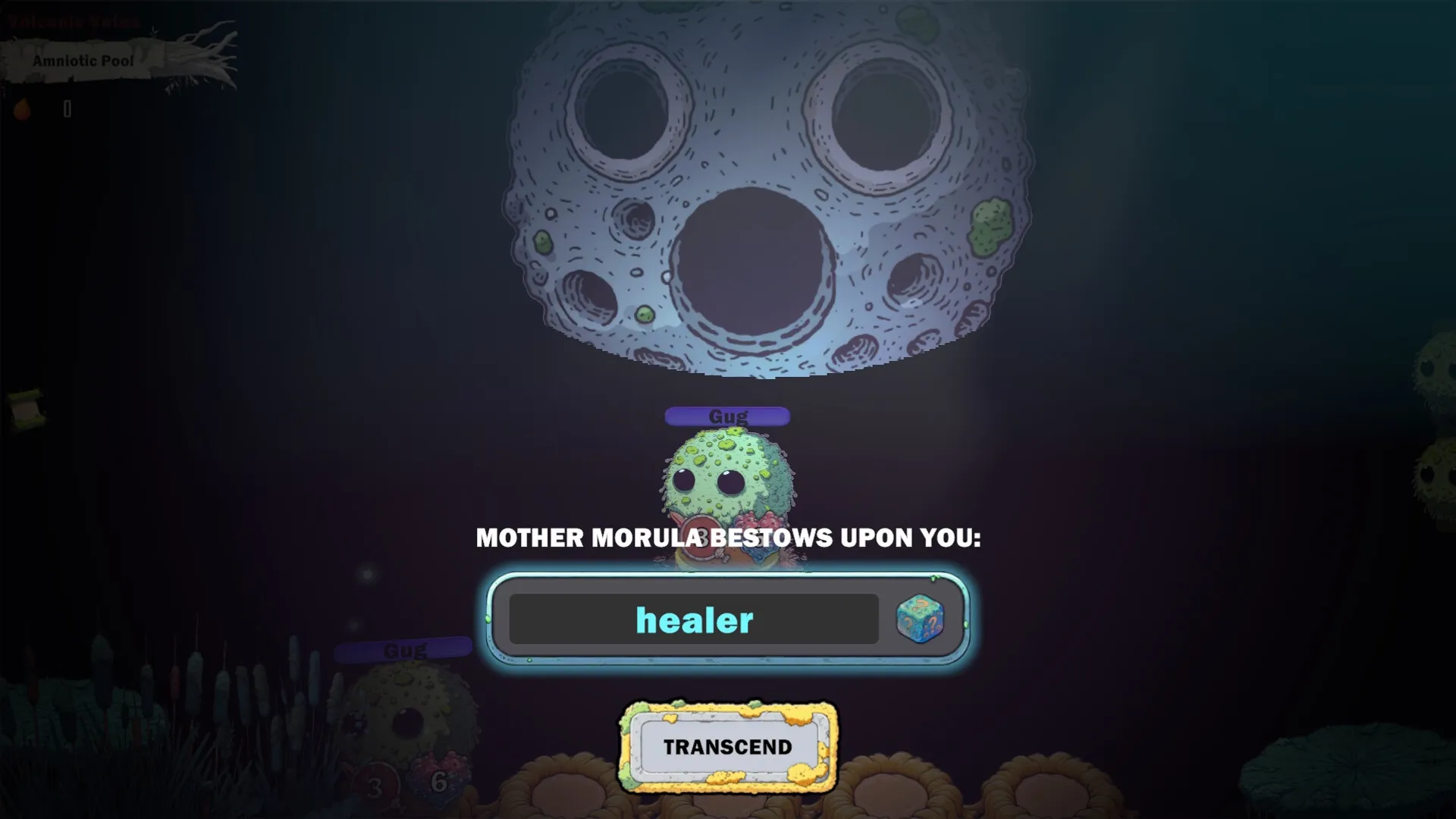 GUG: Creature Gug receives "healer" power from Mother Morula in an underwater environment.