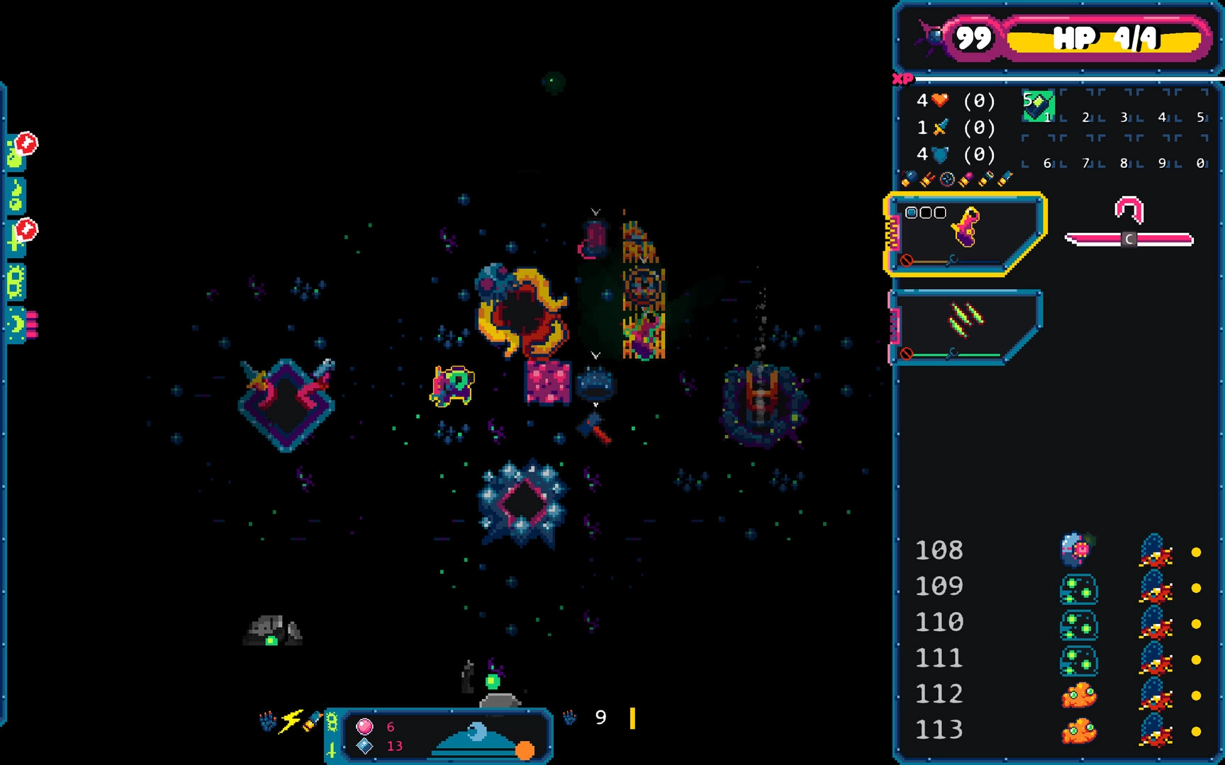 Gum Flesh: Player exploring alien environment with inventory and health displayed on the right UI panel.