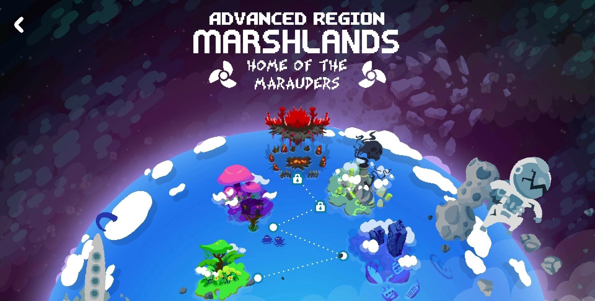 Gunboat God: Map overview of Marshlands region with colorful islands and path connections