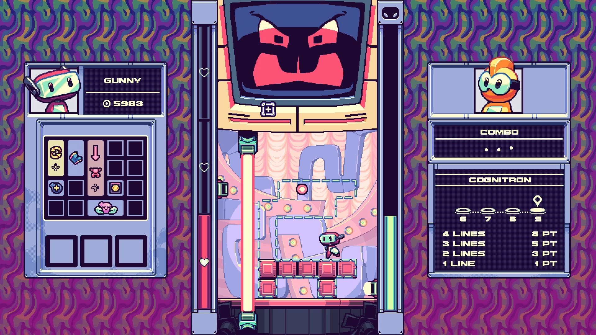 Gunny Ascend: Gunny navigating block puzzle with inventory and score shown in vibrant, colorful interface