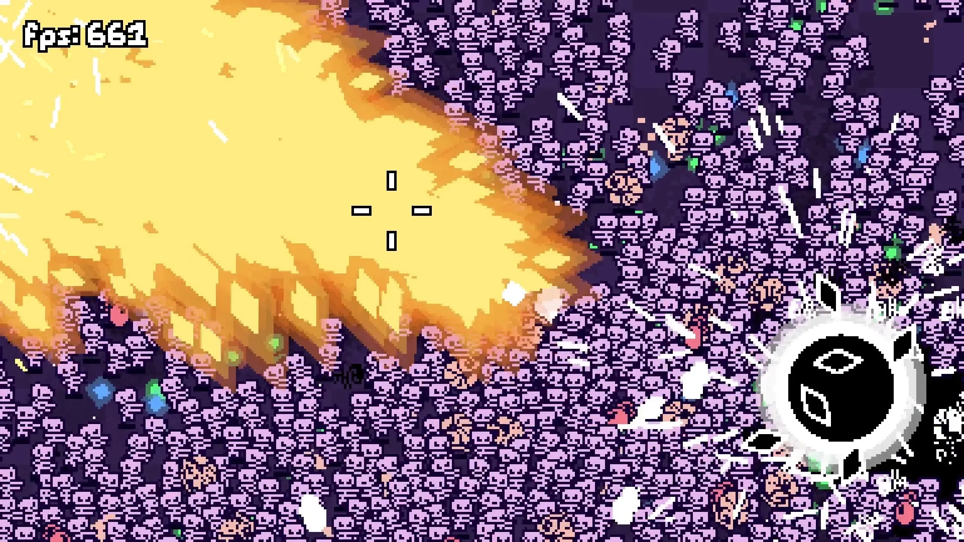 GUNRUN: Massive explosion decimates swarm of pixel skeletons in chaotic bullet hell environment