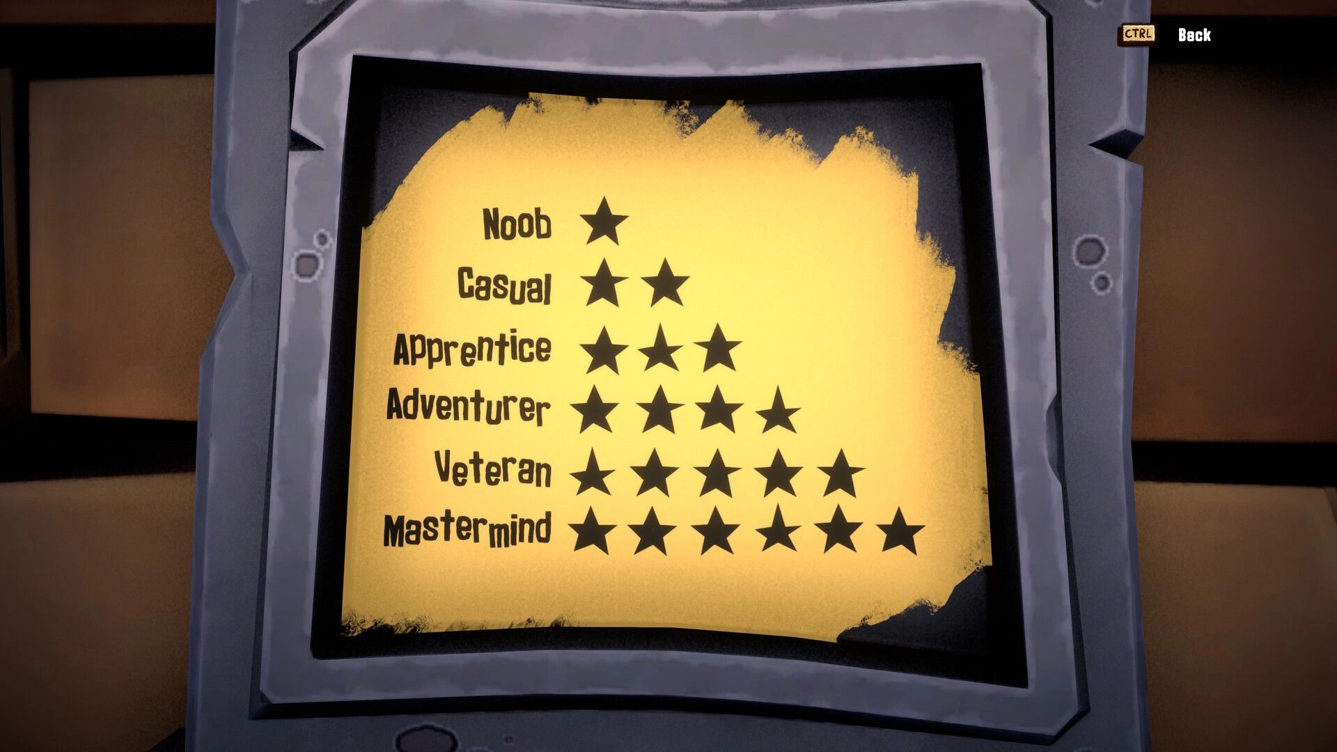 HAMSTERMIND: Difficulty selection screen with six levels ranging from Noob to Mastermind in pyramid setting.