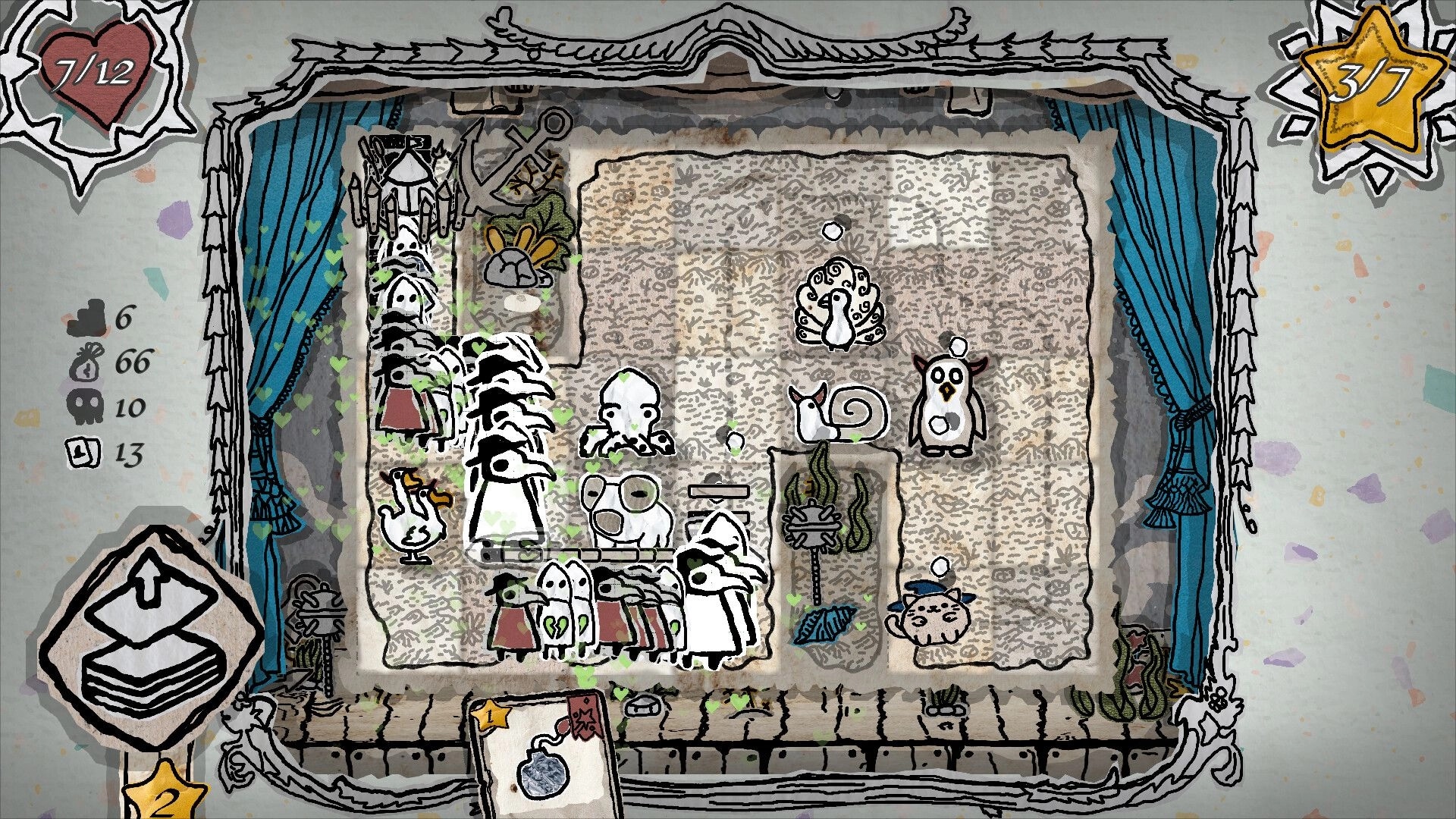 Hand of Hexes: Cartoonish enemy hordes invade a parchment map with whimsical tower defenses displayed