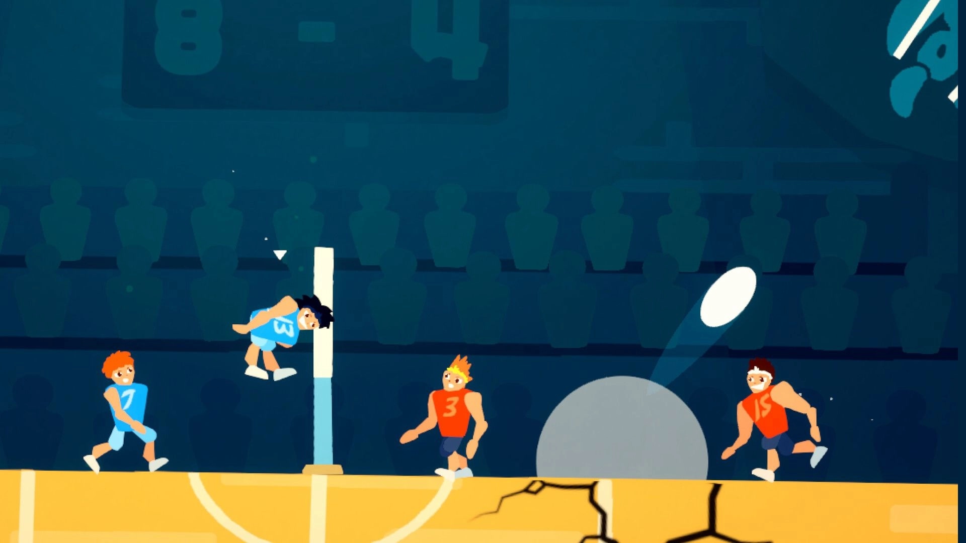 Hangtime!: Player 13 spikes the ball over the net against team in red jerseys in a packed stadium.