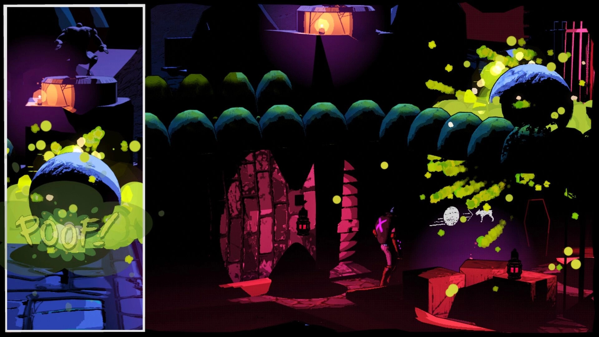 Hank: Standing near a glowing portal with green energy bursts in a dark cavern environment