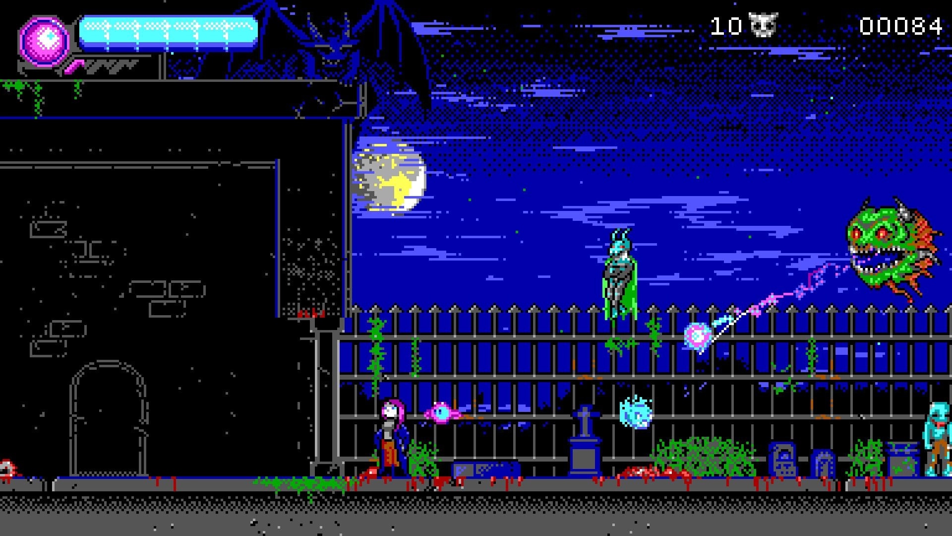 Haunted Lands: Player battles a flying monster in a moonlit graveyard surrounded by eerie creatures.