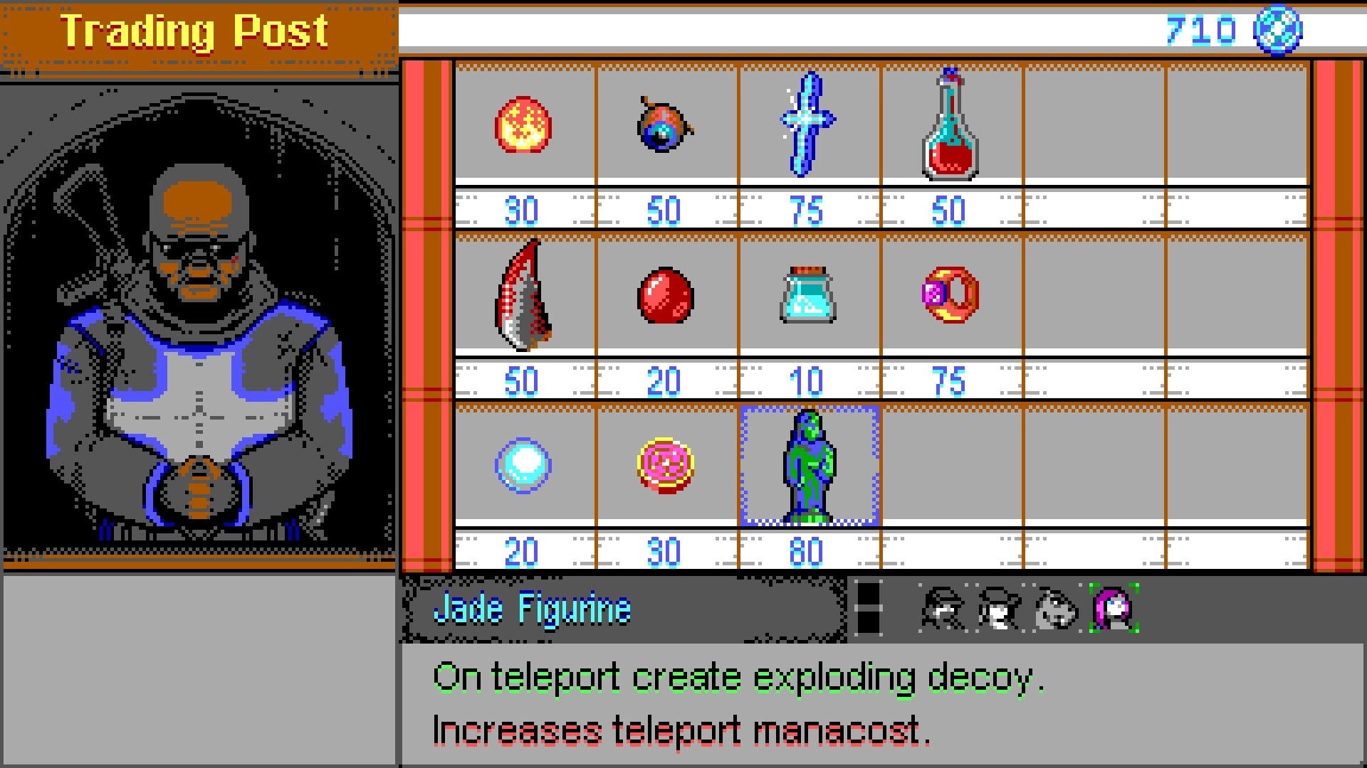 Haunted Lands: Trading Post screen displays items like Jade Figurine with prices and descriptions