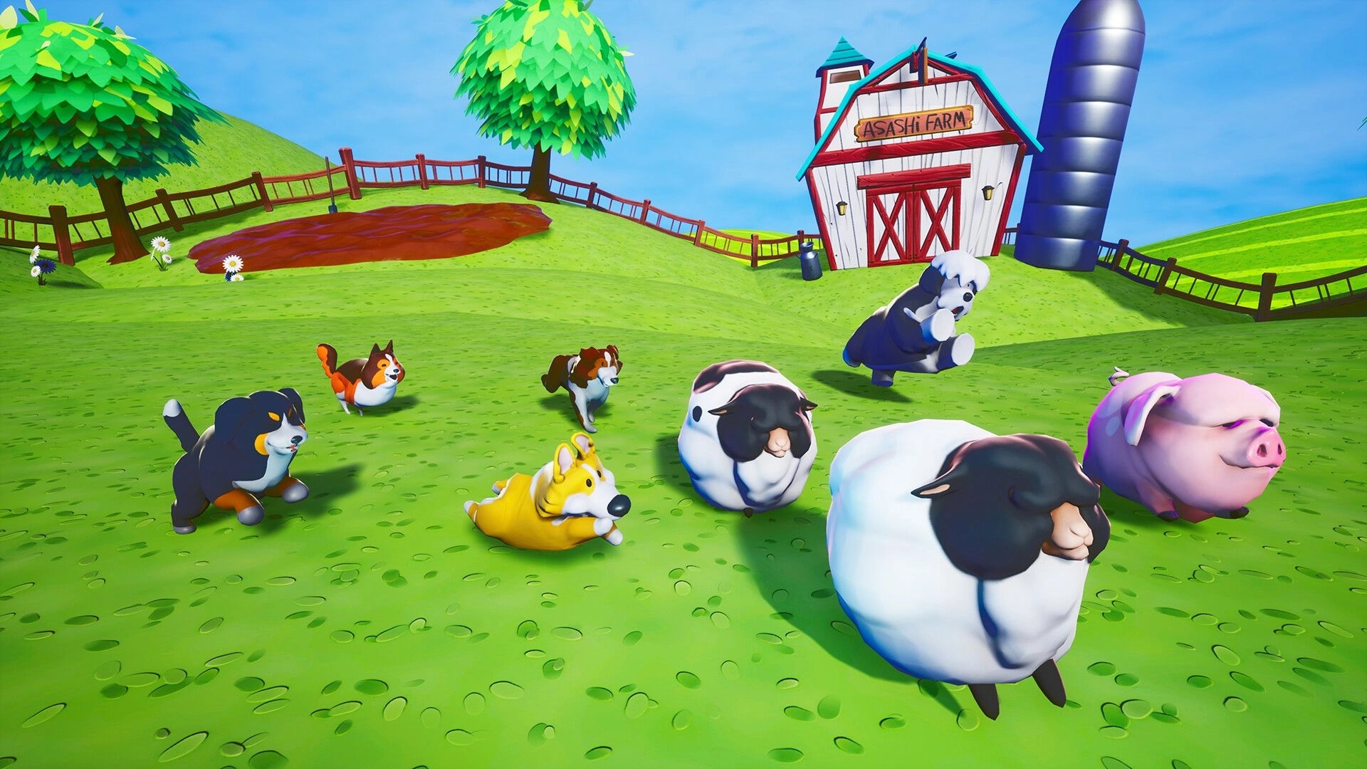 Have You Herd?: Cowboy Maloy's dogs herd sheep and pigs near a barn at Asashi Farm.