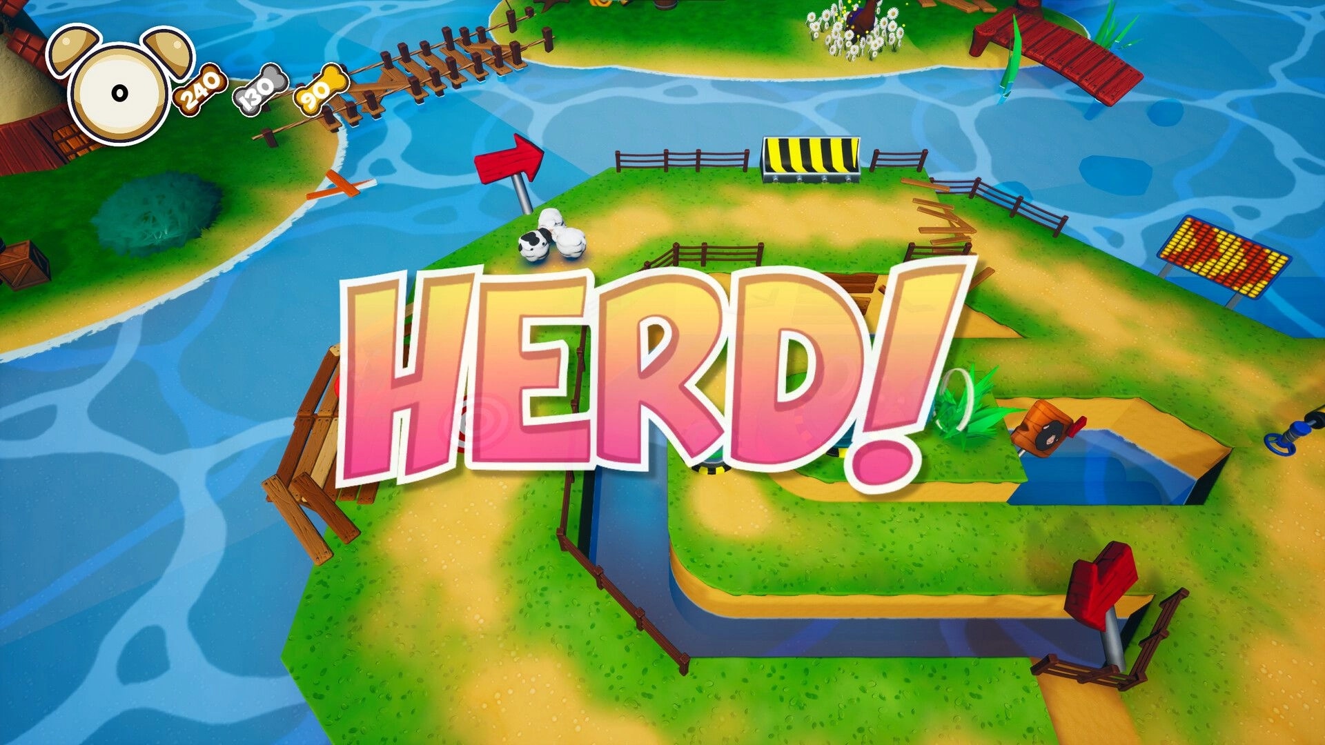 Have You Herd?: Overhead map view with sheep, fences, and large "HERD!" text in vibrant colors