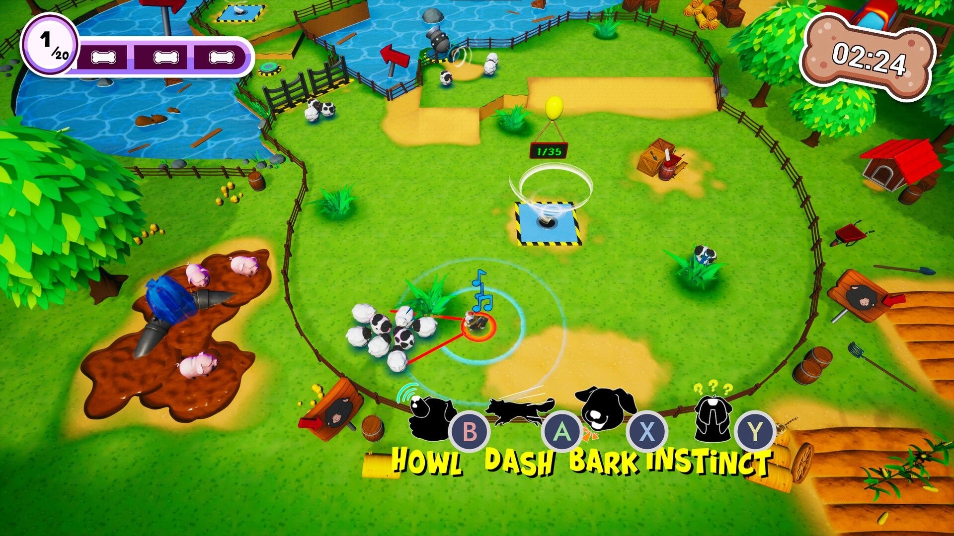 Have You Herd?: Maloy herds sheep past obstacles in a vibrant farm environment with visible timer.