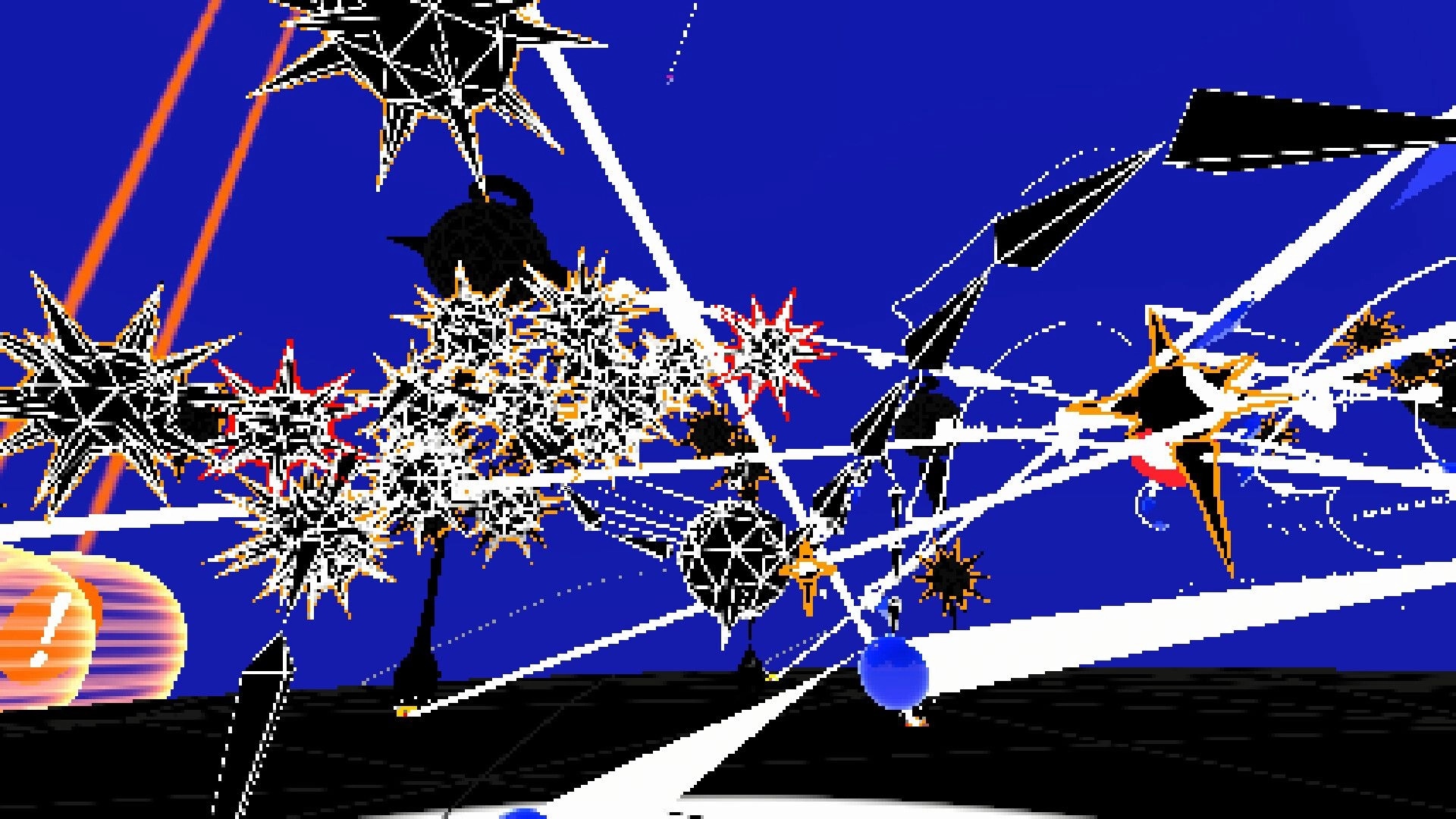 HeavenX: Intense battle with geometric enemies and laser beams in a vibrant digital arena