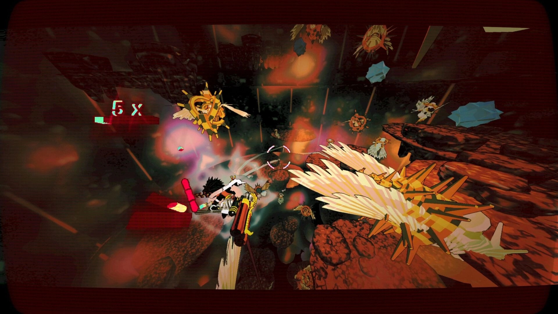 HELL THUG: Tiny demon shooting at angel forces while descending through fiery caverns of Hell Rod