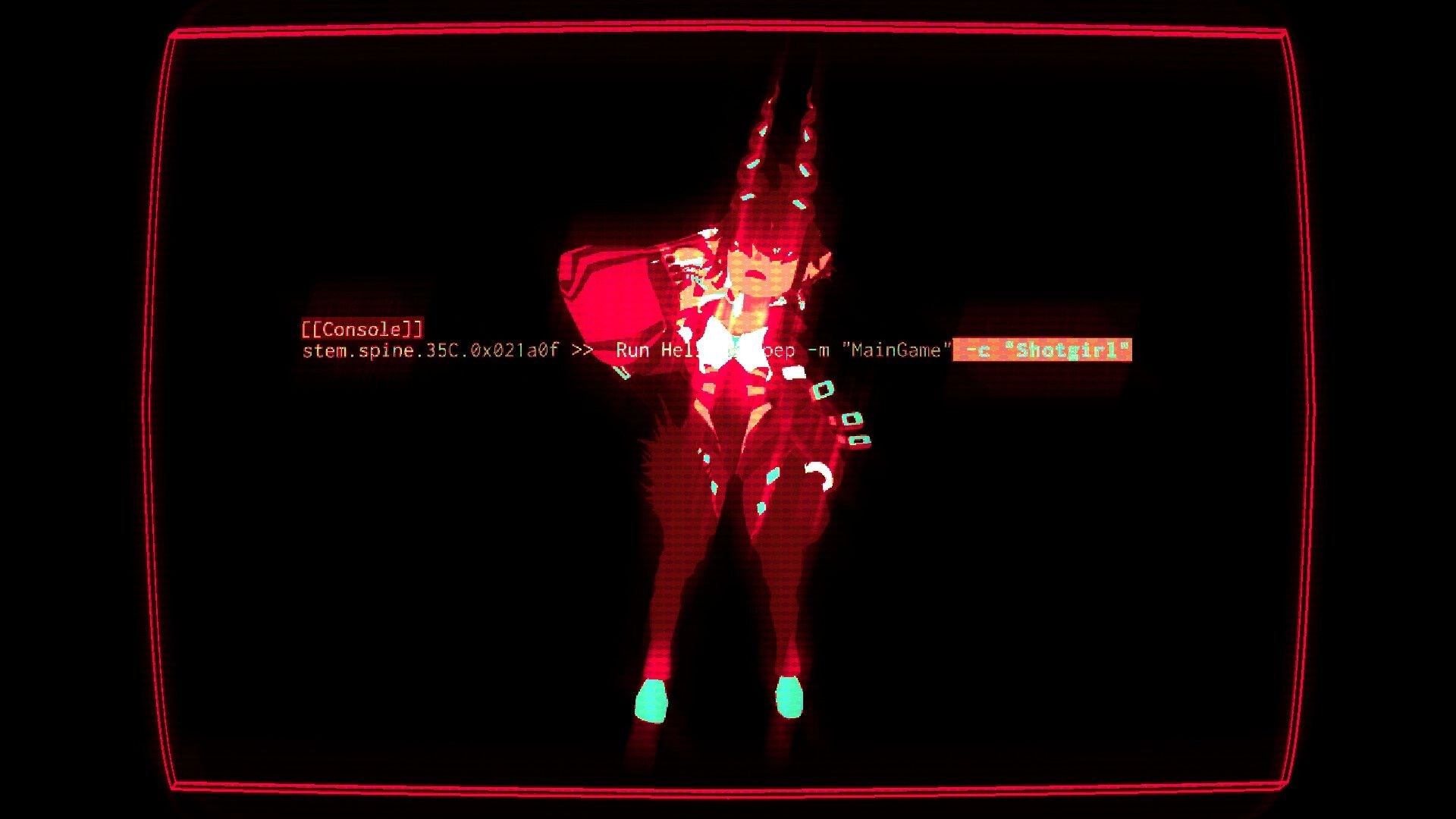 HELL THUG: Demon girl "Shotgirl" highlighted in console interface with vibrant red and black colors