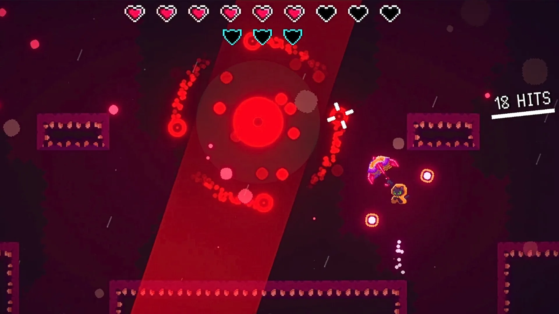 Hellbrella: Raincoat Cat battling demons with umbrella in dark arena, health and combo visible