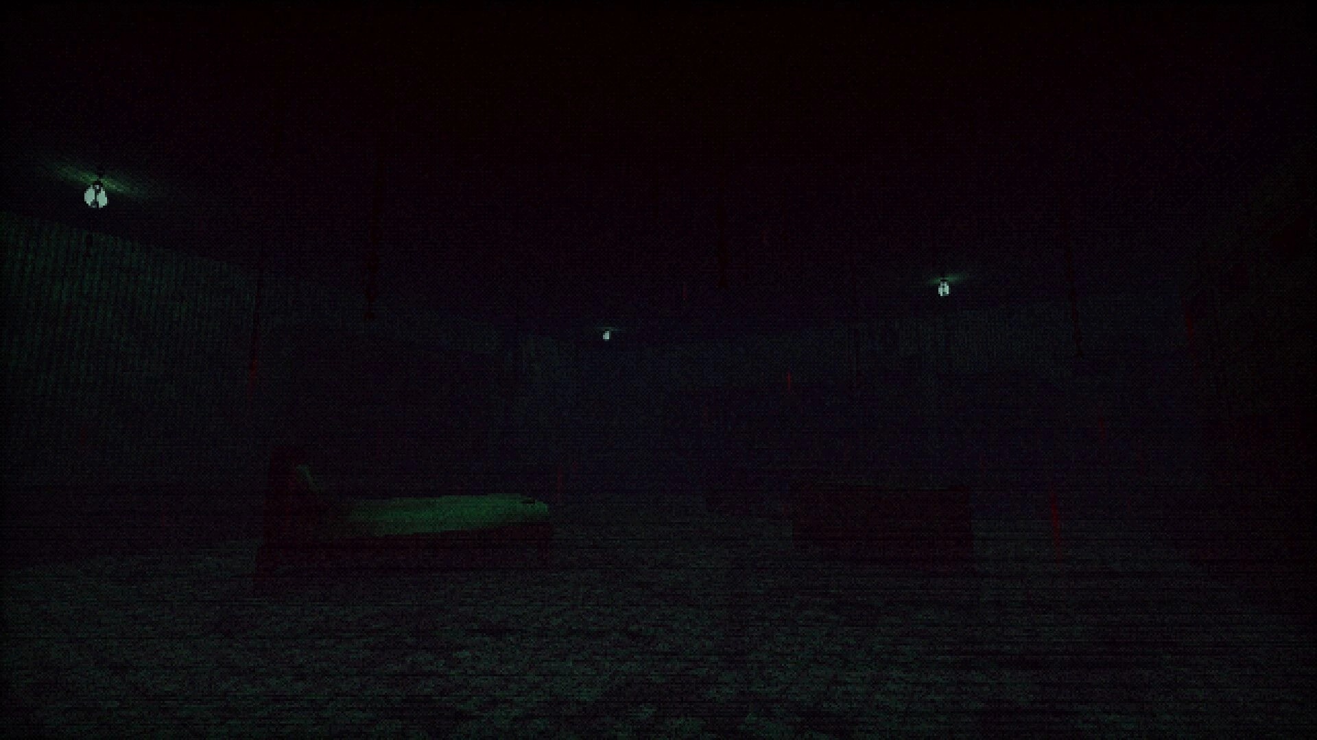 Hemobloom: Dimly lit room with eerie atmosphere and scattered furniture in a dark, foreboding environment.
