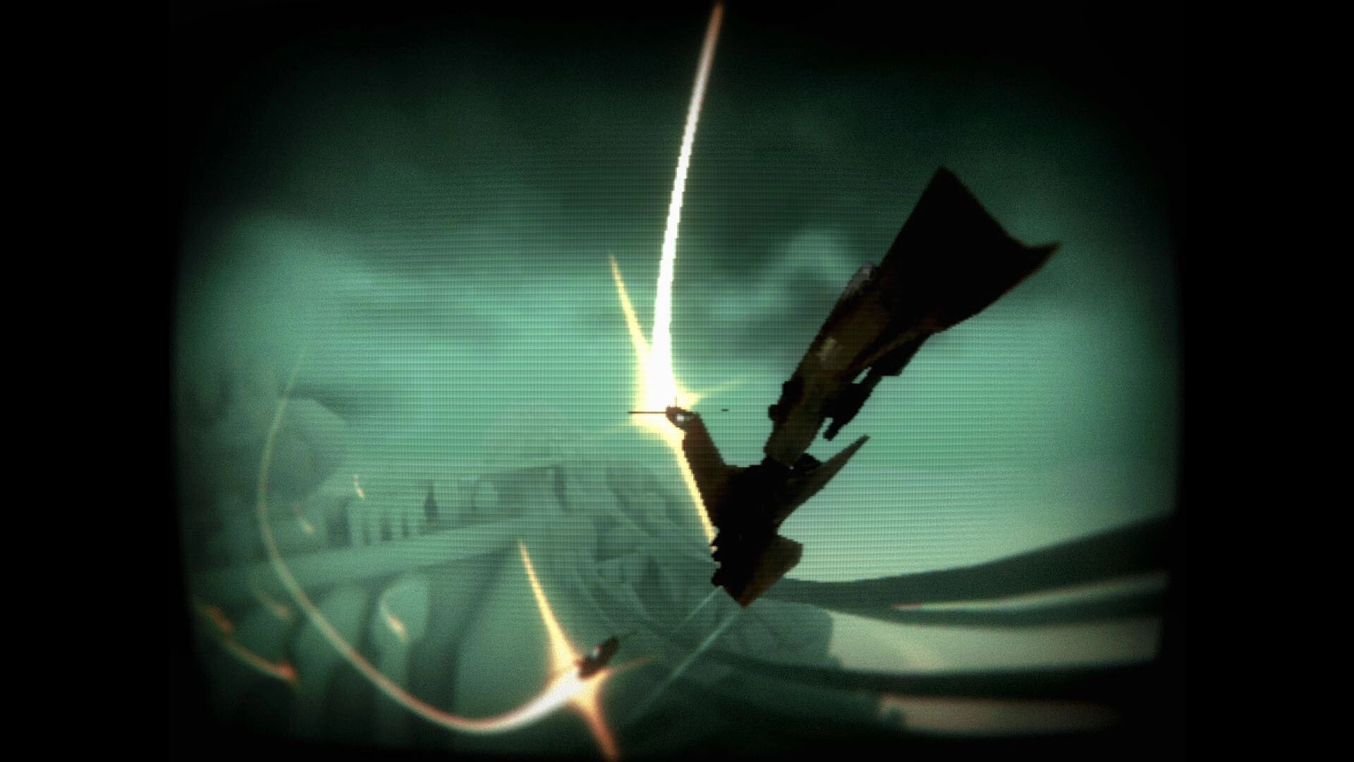 Herringen: Aerial combat with starships battling in the sky against a massive mechanical creature