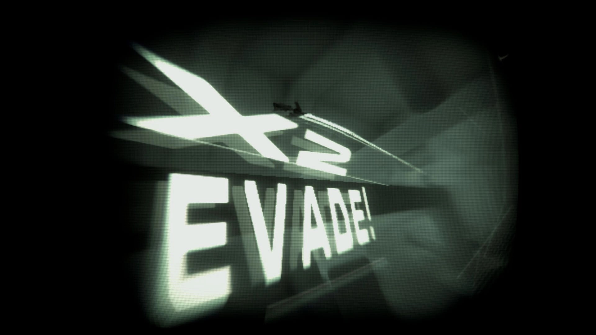Herringen: Bold "EVADE!" text with a vehicle racing through a dark, abstract tunnel environment.
