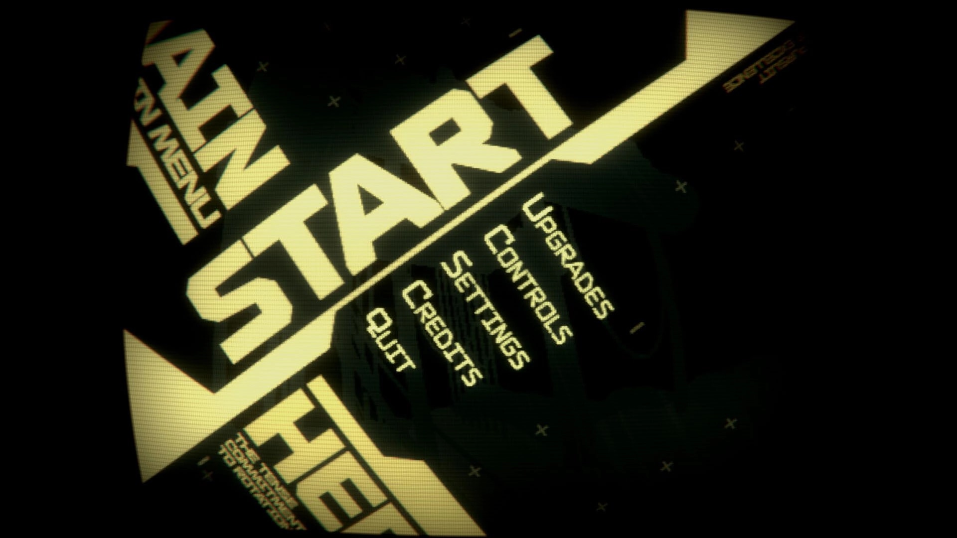 Herringen: Main menu with large "START" button, options for upgrades, controls, settings, and credits