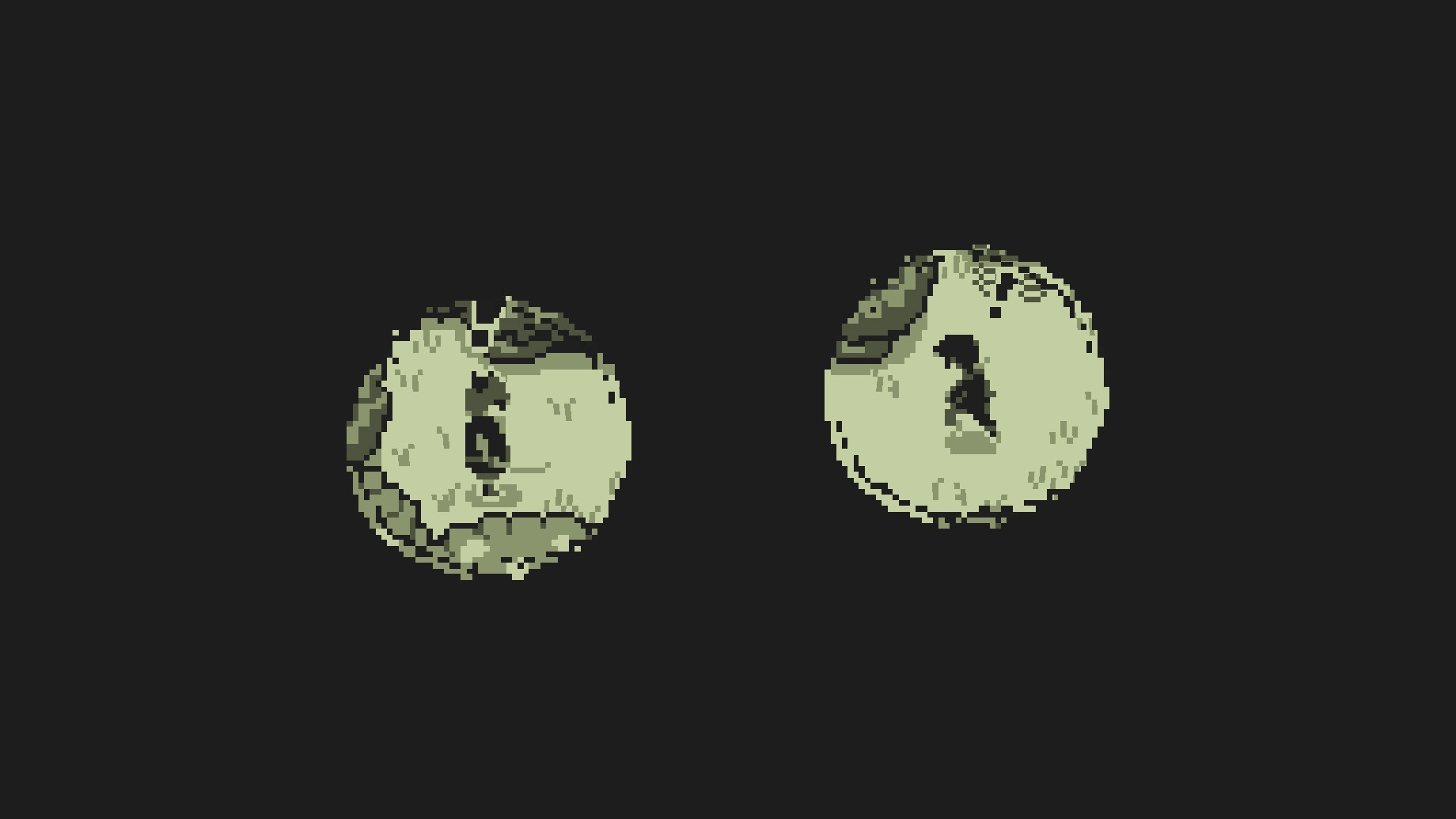 Hiro's Escape: Two silhouetted figures sneaking through moonlit forest terrain in pixel art style.