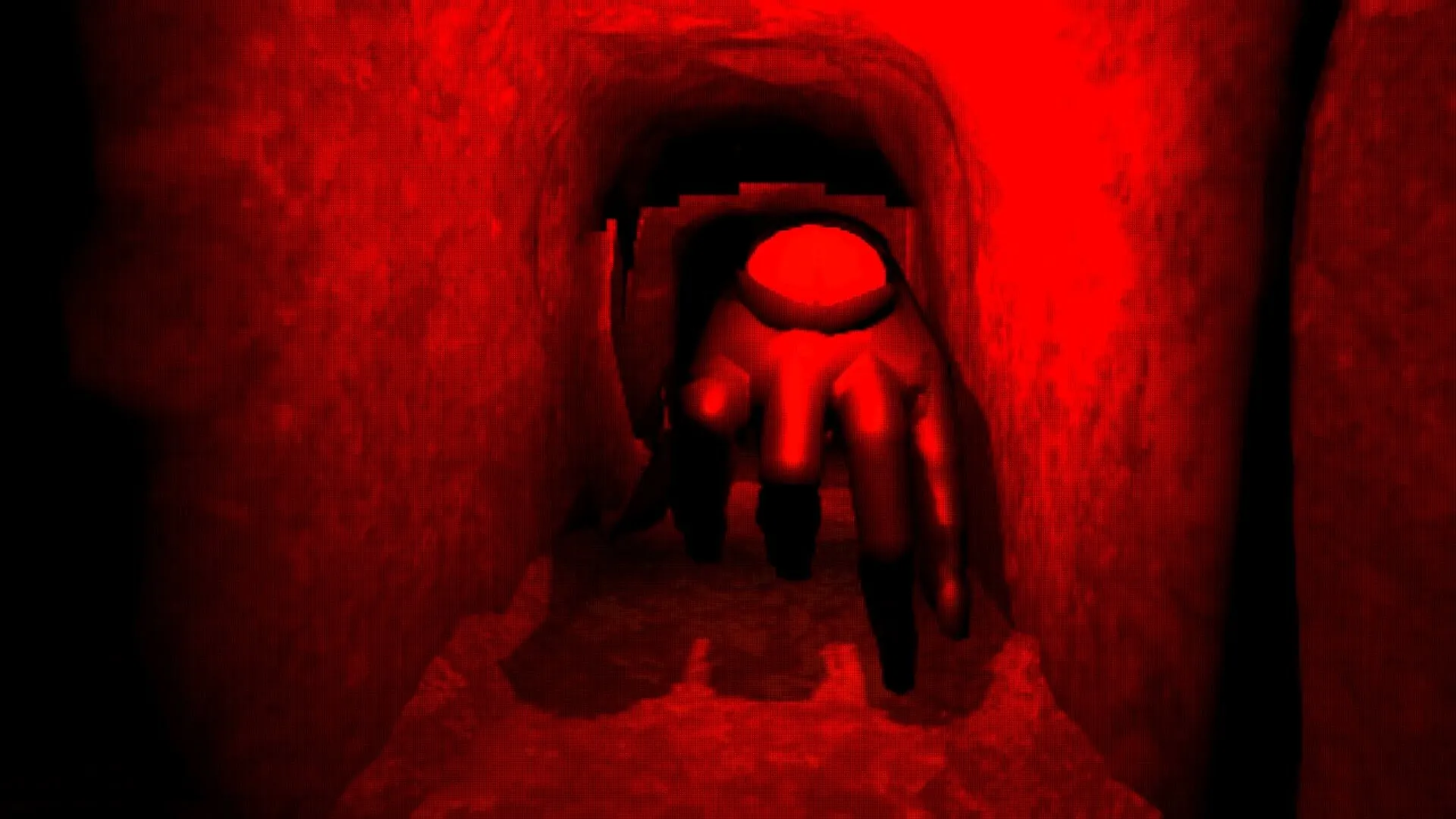 HOLES: Giant eerie hand reaching out in a dimly lit red tunnel, creating a tense atmosphere