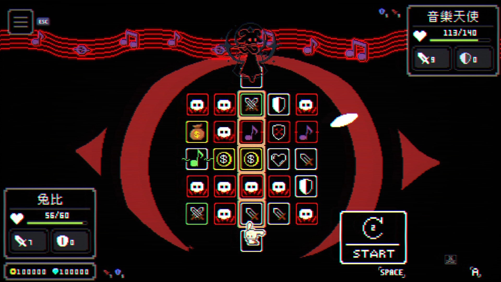 Hoptale: Slot machine interface with various icons, health stats, and character selection in dark theme.