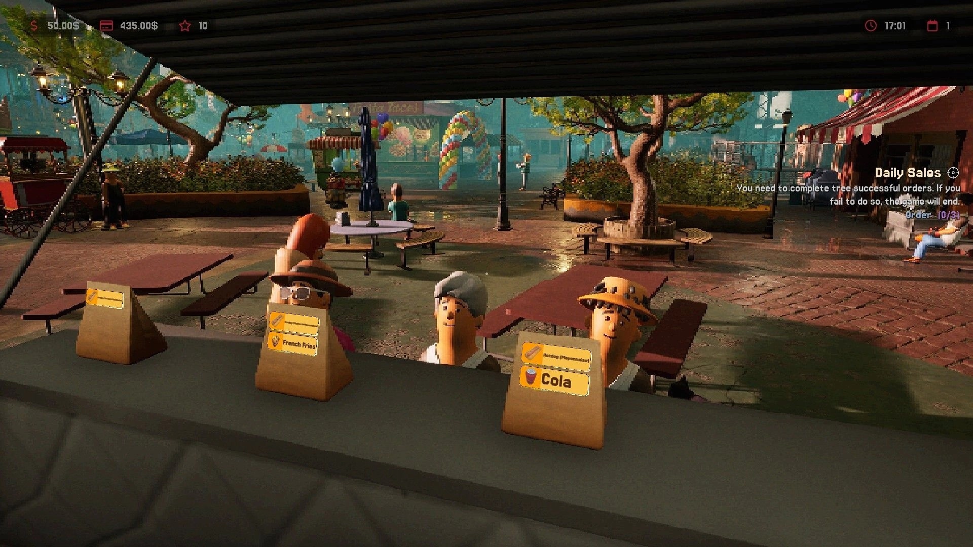 Hotdog Butcher: Serve customers from your truck at a lively carnival with colorful decorations.