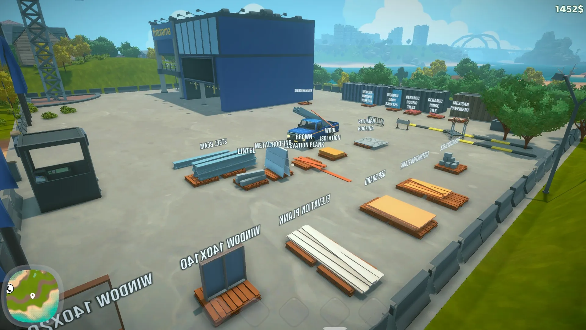 House Builder 2: Construction site with building materials and a truck in a vibrant, low-poly world