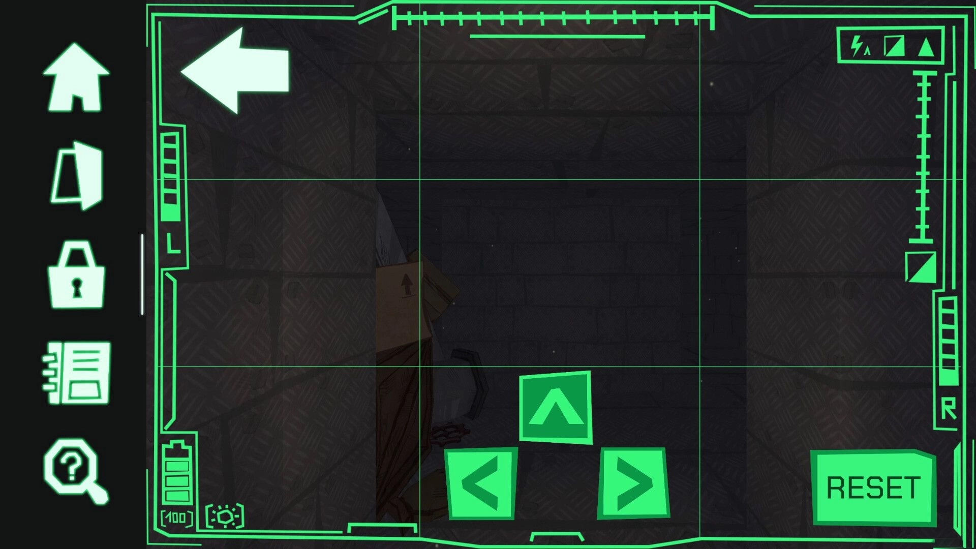 How 2 Escape: Navigation interface with directional arrows and reset button in a dimly lit room